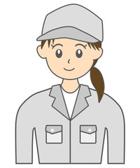 作業服と帽子を身に着けた若い日本人の女性作業員のイラスト