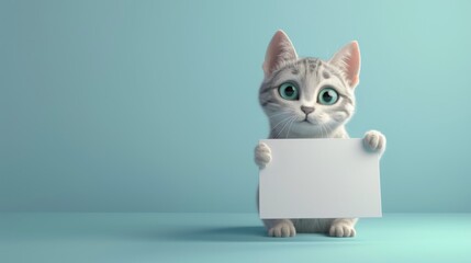 Vector illustration of cute cat holding a message board