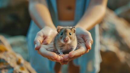 Cute hamster in hands of a female