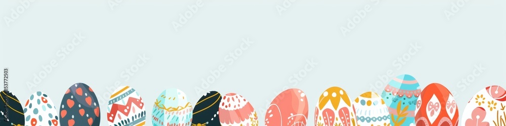 Wall mural web banner. vector illustration of easter eggs with various colors and pattern designs.