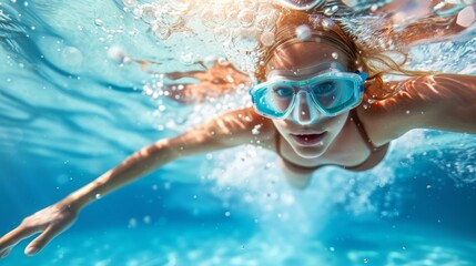 Naklejka premium An athlete swimming in water with water splash in pool