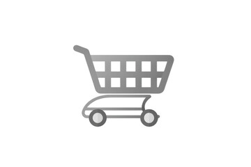Vector illustration of a grey shopping cart icon. Perfect for e-commerce, online shopping, retail, and grocery store concepts. Isolated on white.