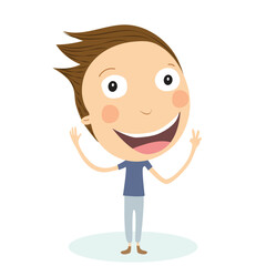 Boy showing ok gesture cartoon character. Sign language, gesticulation, peace gesture. Vector illustration.