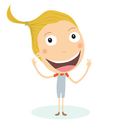 Blonde Girl showing ok gesture cartoon character. Sign language, gesticulation, peace gesture. Vector illustration.