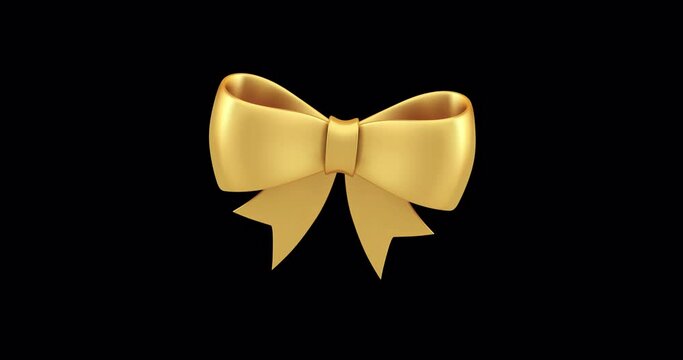 Golden bow metallic knot for holiday gift package 3d icon icon animation loop with alpha channel