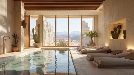 Plakat A large pool with a view of mountains and desert