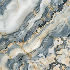 Elegant marble surface with intricate grey, white, gold, and black patterns, featuring digital illustration with polished reflections and luxurious textures.