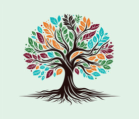 tree vector illustration, colorful tree vector