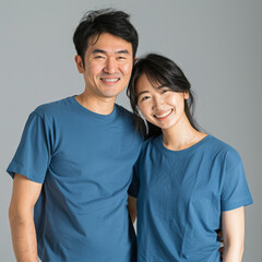 Fototapeta premium Casual Blue T-Shirt Couple Mockup