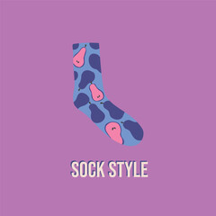 Textile children's sock with bright pears and inscription Sock style, vector, poster