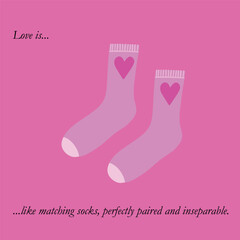 Textile sock with hearts and cute phrase, vector, poster