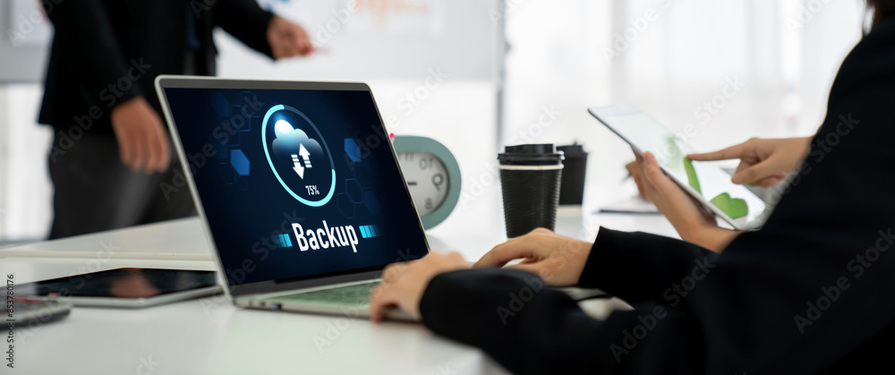Poster backup storage data internet technology business concept. database storage cloud technology file dat