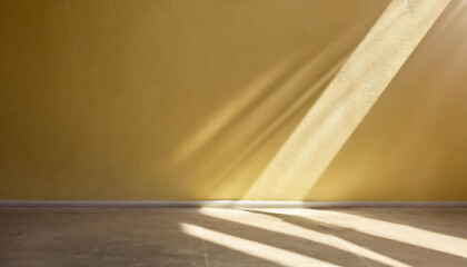 light background of yellow empty wall with shadows, highlights and sun rays, summer spring background cover wallpaper for product presentation, abstract minimalistic