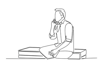 Single continuous line drawing young business man sitting on office desk and holding phone calling his staff discuss financial report. Business talk. One line draw graphic design vector illustration