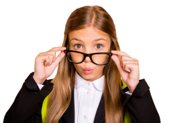 Close up photo of astonished kid looking wear bag backpack rucksack isolated over yellow background