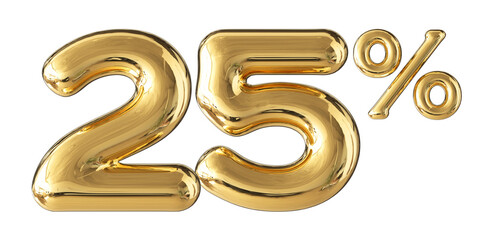 25 Percent Off Sale Gold Number 3D