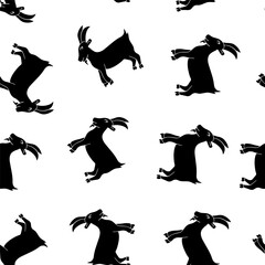 Obraz premium Vector isolated illustration of pattern with goats.Black and white pattern with animals.