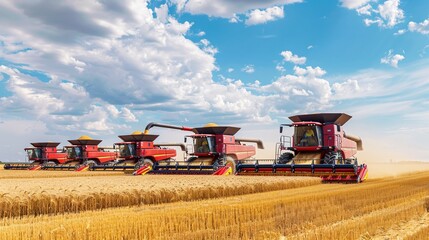 Fototapeta premium Combine harvester machine working in wheat field farm land.