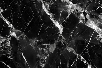 Elegant Black Marble Texture with White Veins, High Detail Stone Pattern for Luxury Design Projects