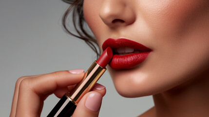 口紅をする女性のアップ メイクアップコスメ