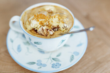 classic iced coffee French, Austrian cold coffee drink with addition of ice cream