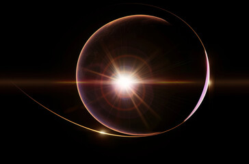 Solar Eclipse with Lens Flare on Black Background