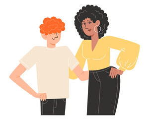 Obraz premium A young mother hugs her teenage son