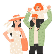 Happy family are standing next to each other