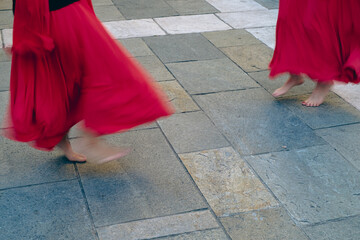 Feet of women dancing the pizzica, the Salento taranta dance