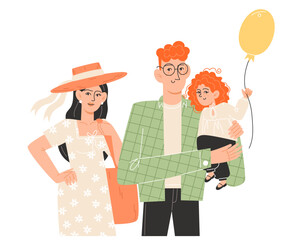 Happy family are standing next to each other