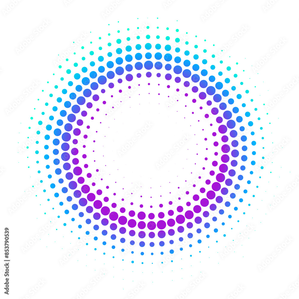 Wall mural halftone effect dotted colorful gradient frame. isolated vector dotted circle