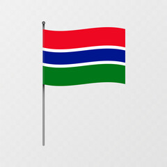 Gambia flag on flagpole. Vector illustration.