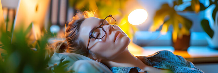 Overworked Woman Powernap Napping