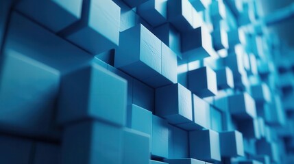 Obraz premium abstract background with a wall of blue cubes futuristic and geometric design 3d rendering