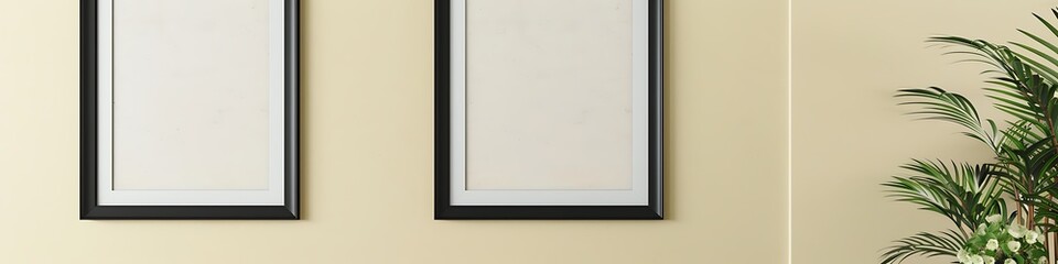 Two black frames on a bright cream wall, clean and modern living room