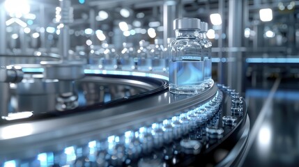 automated pharmaceutical vials on hightech production line industrial 3d rendering