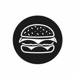 Obraz premium Сheeseburger in a circle, black and white colors illustration, logo, flat image, minimalism