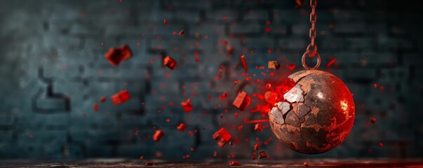 Determined Construction Worker Using Jackhammer to Break Up Old Pavement on Road with Flying Dust and Concrete Chunks