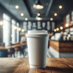 Vibrant Takeaway Cup in Various Colors with a Blurred Coffee Shop Background for Mockup and Branding Use