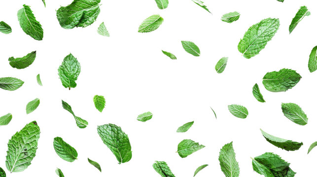 Flying mint leaves
