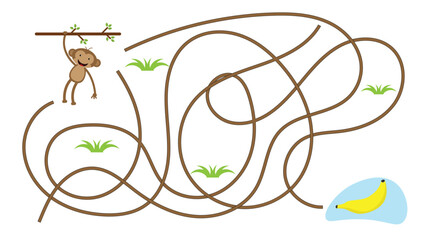Help Monkey to Find the Banana. Educational materials and learning for a child