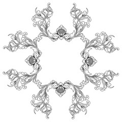 Square frame with circular floral ornament hand drawn white background