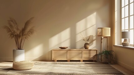 Home mock up, modern beige room interior, Scandinavian style