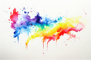 Fototapeta premium Rainbow watercolor splash illustration, colorful abstract background with paints stains, art elements design