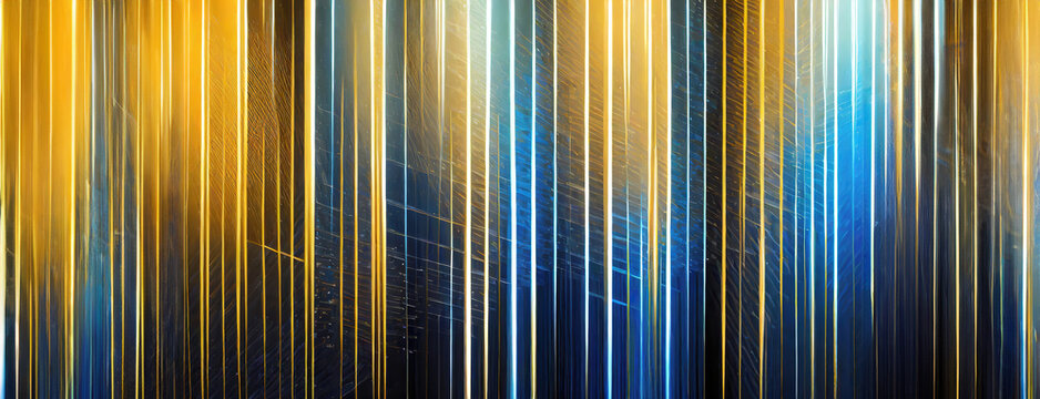 Modern digital abstract artwork with blue and yellow vertical lines, creating a sleek and dynamic metal like background.