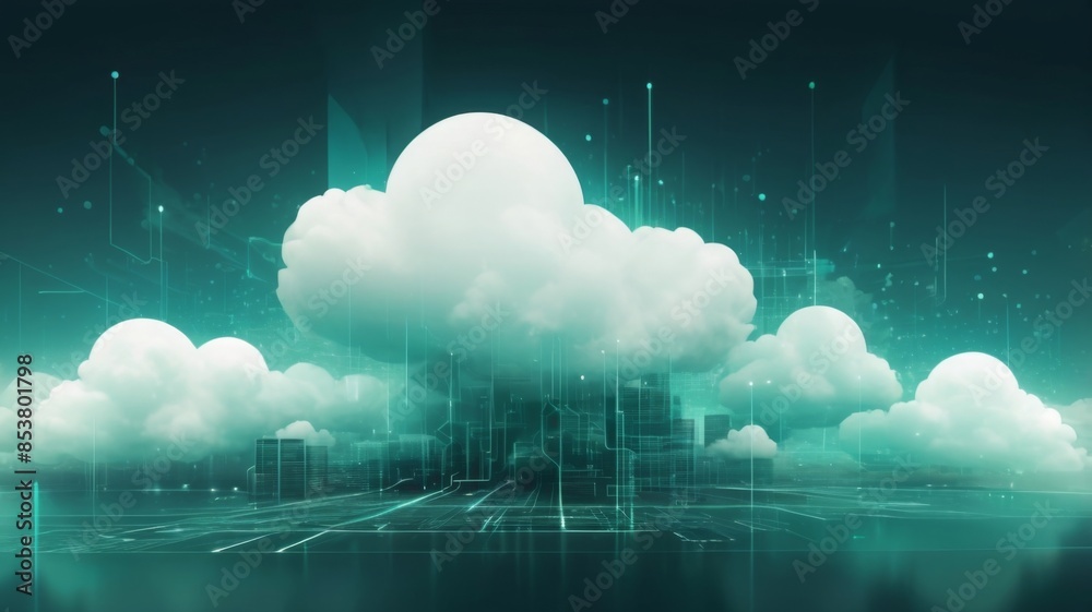 Aufkleber Design an abstract background with futuristic clouds of data, symbolizing secure data backup and storage.