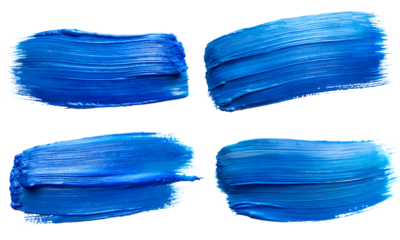 Watercolor. Blue abstract ink strokes on transparent background. Ink strokes. Flat brush strokes.