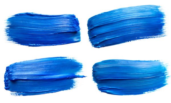 Watercolor. Blue abstract ink strokes on transparent background. Ink strokes. Flat brush strokes.