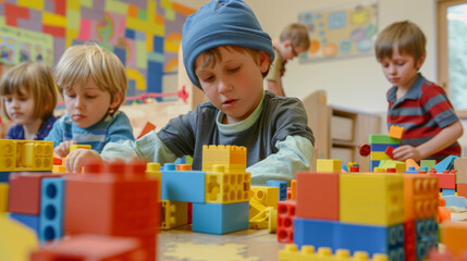 Fototapeta premium A majestic lion and a gentle lamb rest together in a serene, golden field at sunset.