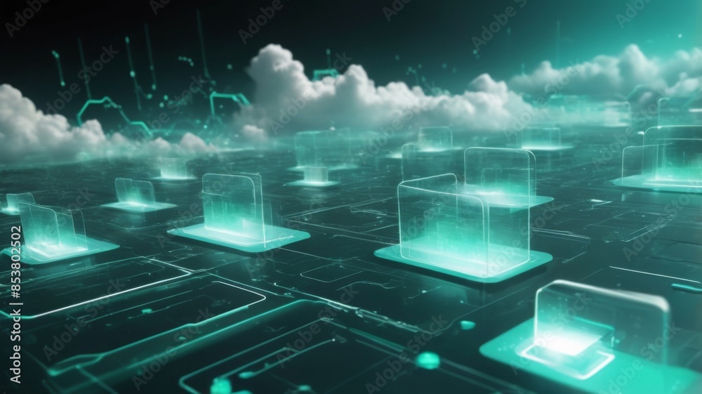 Aufkleber Design an abstract background with futuristic clouds of data, symbolizing secure data backup and storage.